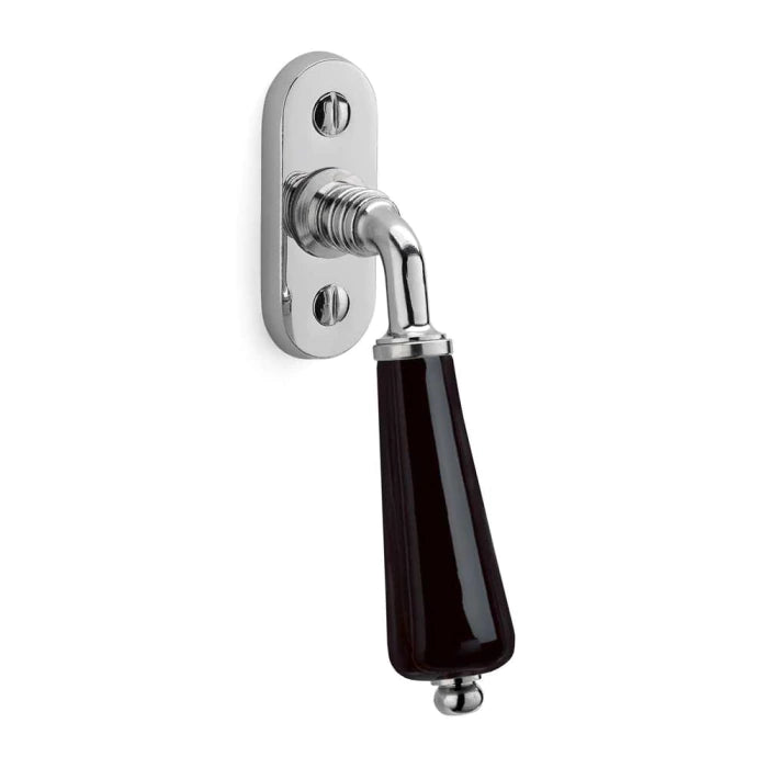 Fenstergriff Porzellan schwarz Messing vernickelt