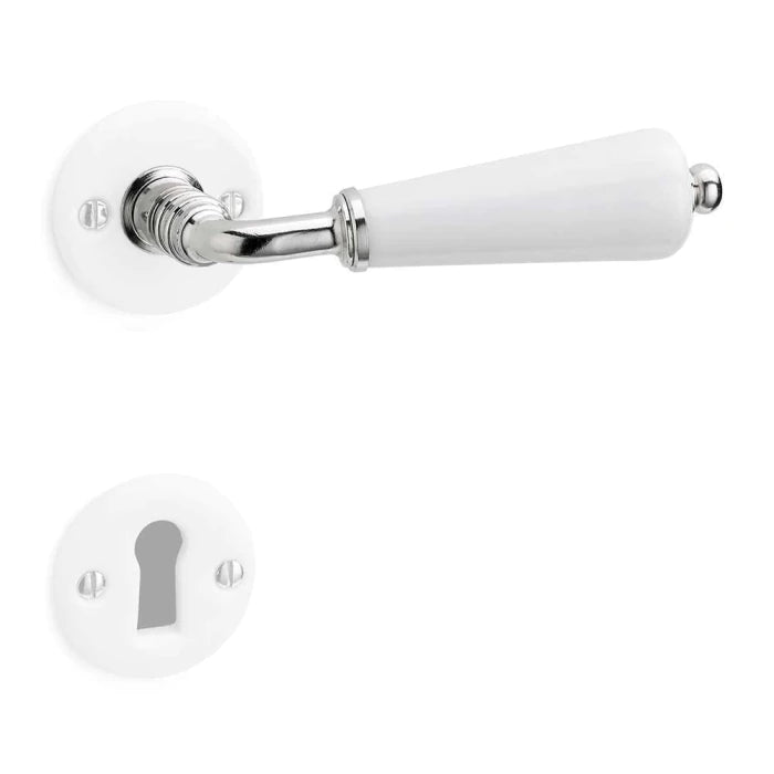 Türdrücker Porzellan weiss Messing vernickelt