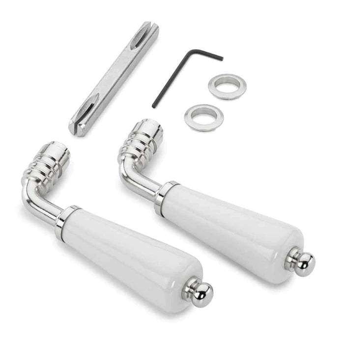 Türdrücker Porzellan weiss Messing vernickelt