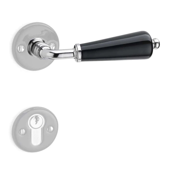 Türdrücker Porzellan schwarz Messing vernickelt