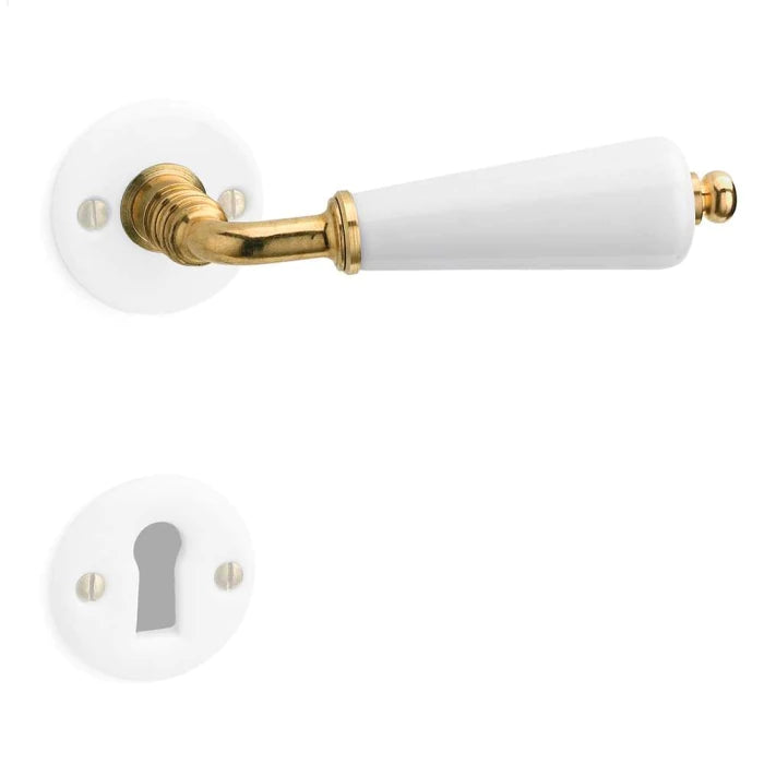 Türdrücker Porzellan weiss Messing blank