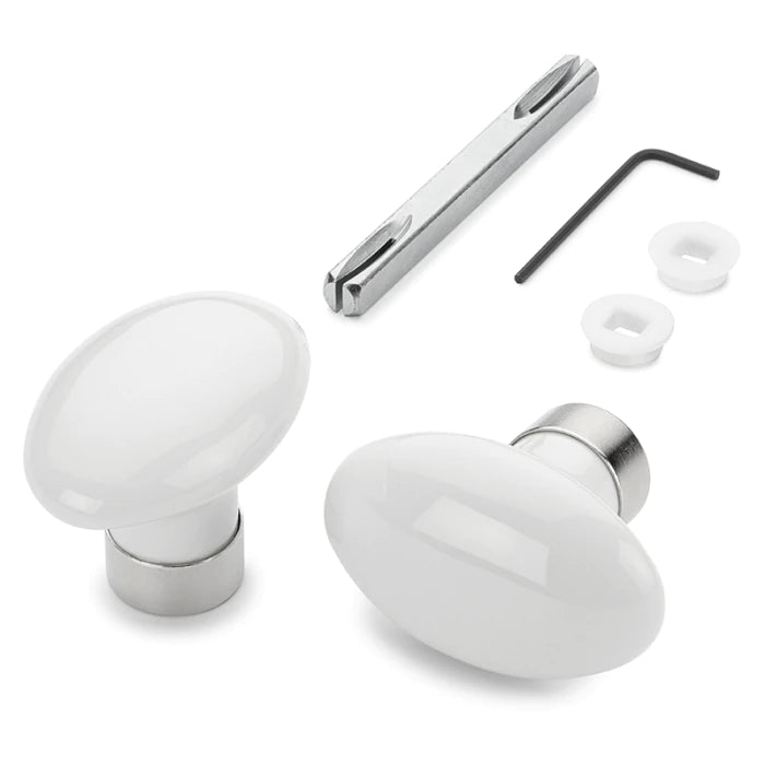 Türknopf Porzellan weiss Messing vernickelt