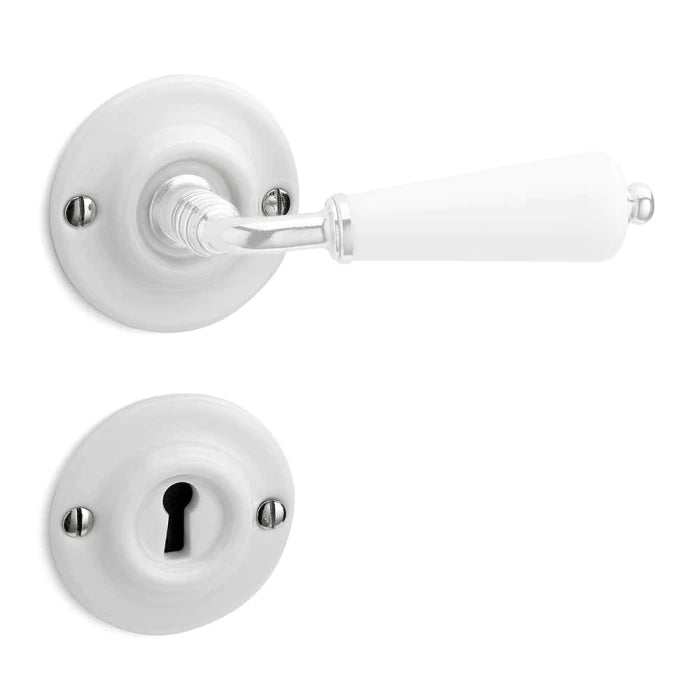 Türbeschlag Rosetten 65 mm Porzellan weiss Buntbart | 2 Griff- und 2 Schlüsselrosetten