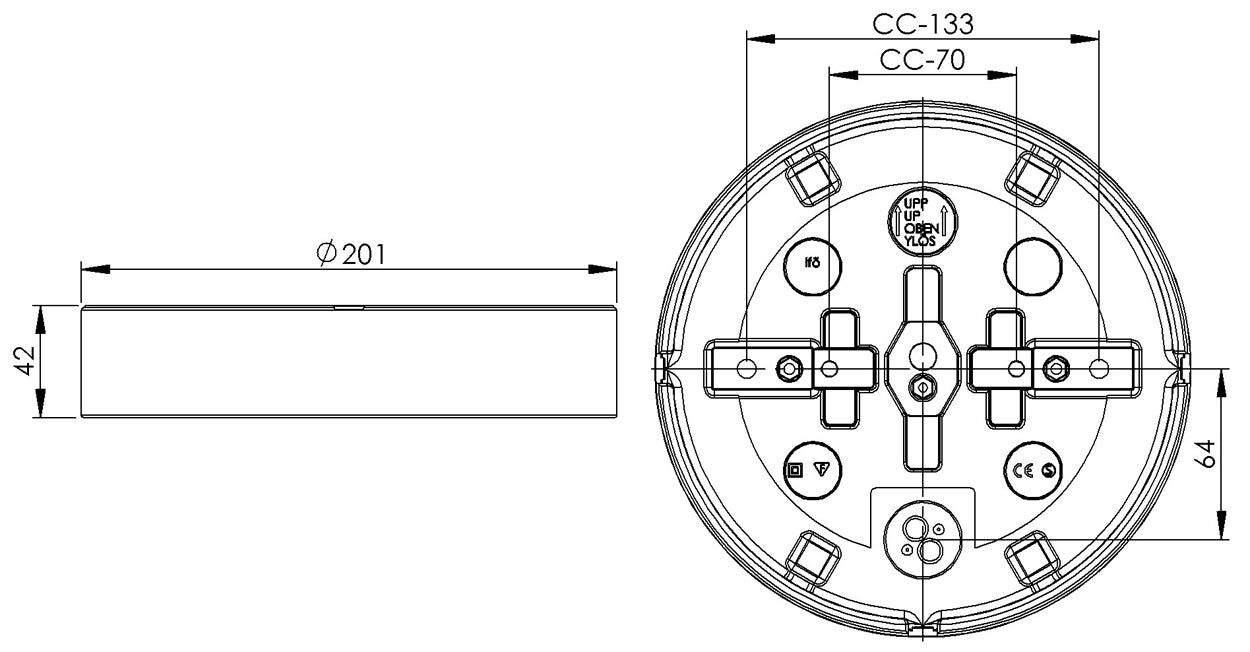 Massplan Porzellansockel Ø 185.5mm Gewinde IP44 für LED Module | Ifö Electric