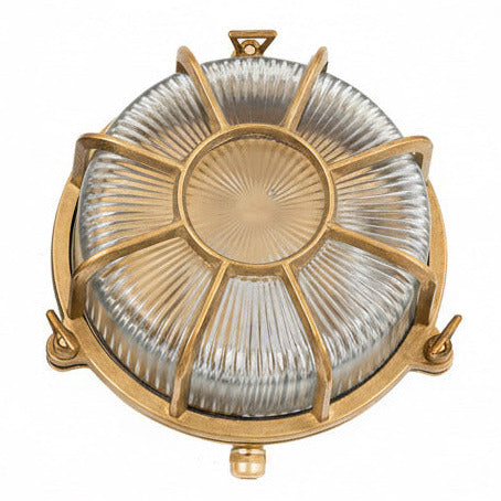 Keller- und Aussenleuchte Messing rund E27, Radialgitter
