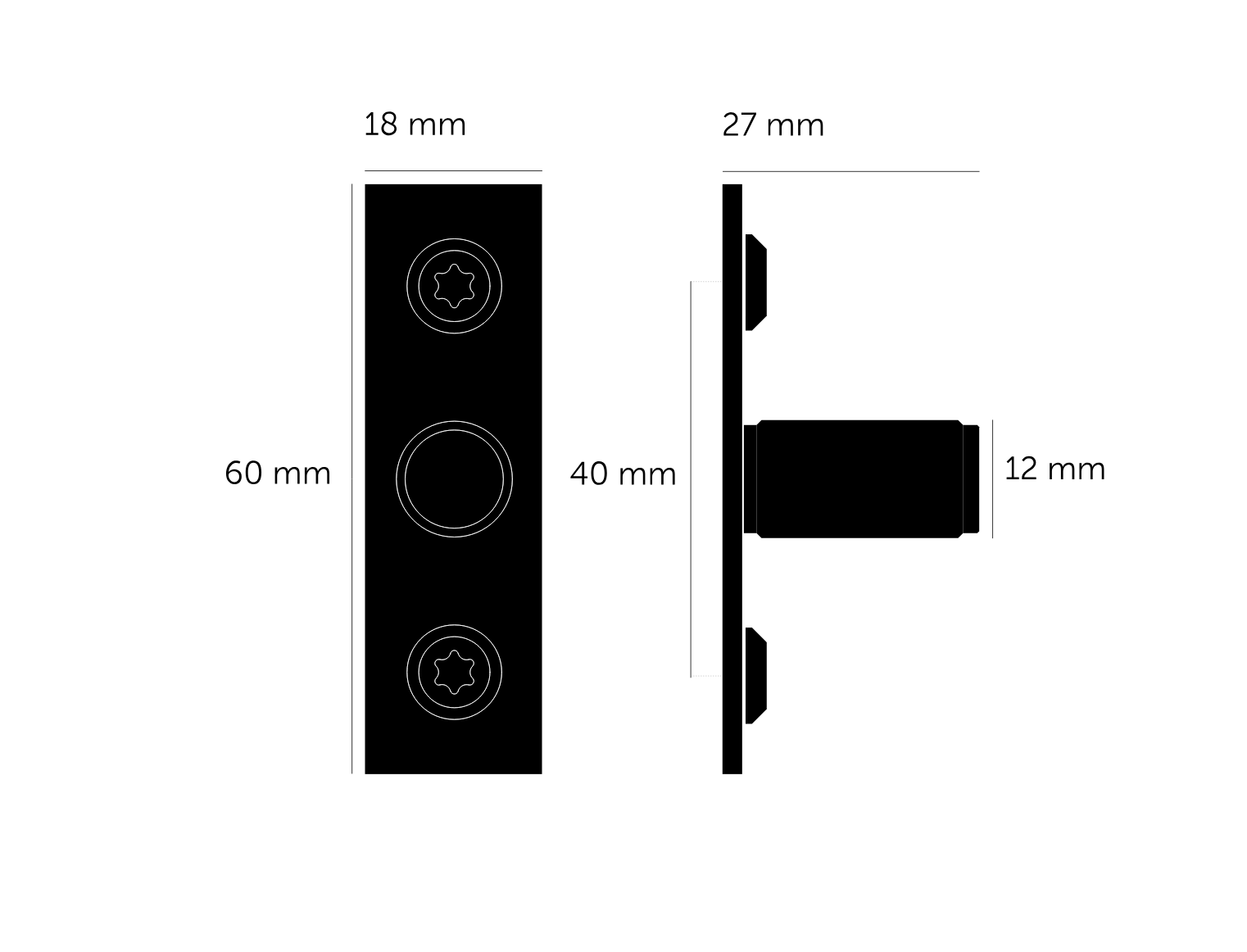 Massplan Türknopf Linear mit kurzer Platte 2er-Set
