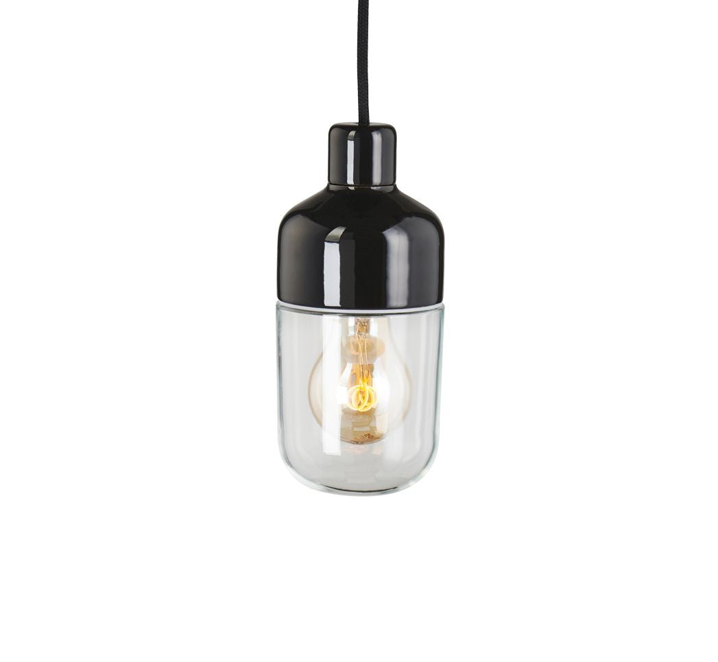 Ohm Pendelleuchte Porzellan 100/215 schwarz Klarglas | Ifö Electric