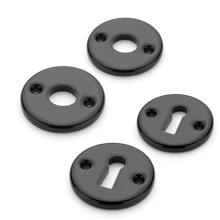 Türbeschlag Rosetten 45mm Porzellan schwarz Buntbart | 2 Griff- und 2 Schlüsselrosetten