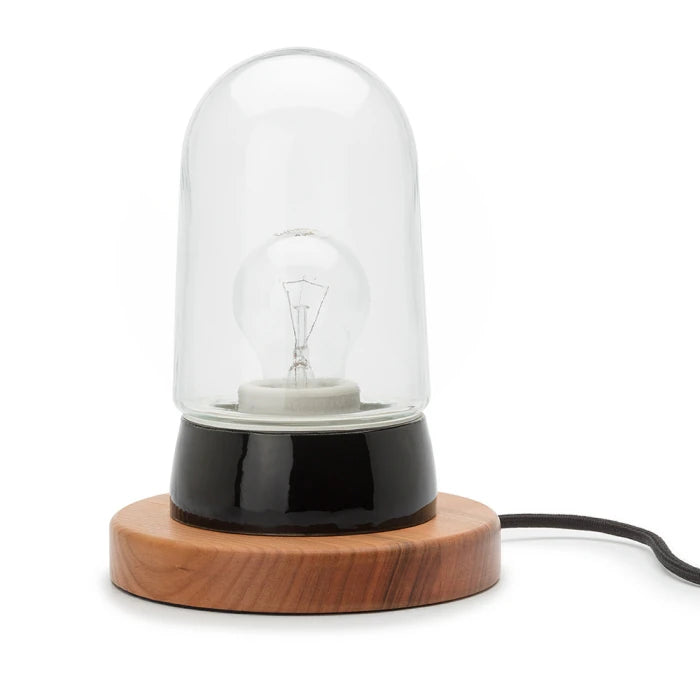 Sockelleuchte THPG Porzellan schwarz Kirsche mit Schraubglas lang klar