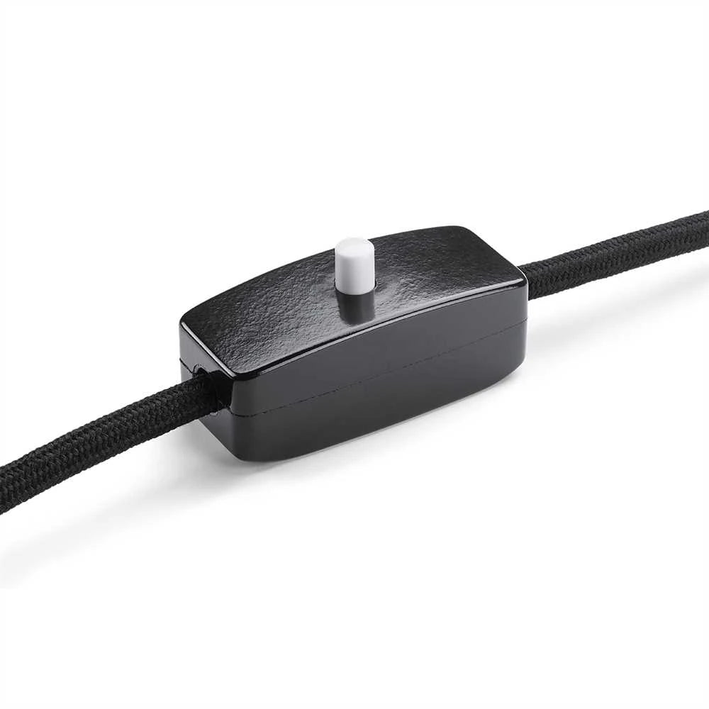 THPG Schnurschalter Bakelit schwarz mit weissem Druckknopf, 2A 250V 1-polig, Länge 60mm Höhe 23mm, vintage Retro Design für Innenbeleuchtung
