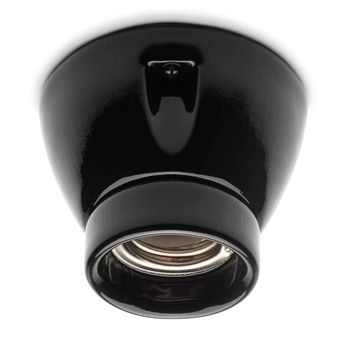 Retro porcelain socket E27, black straight 