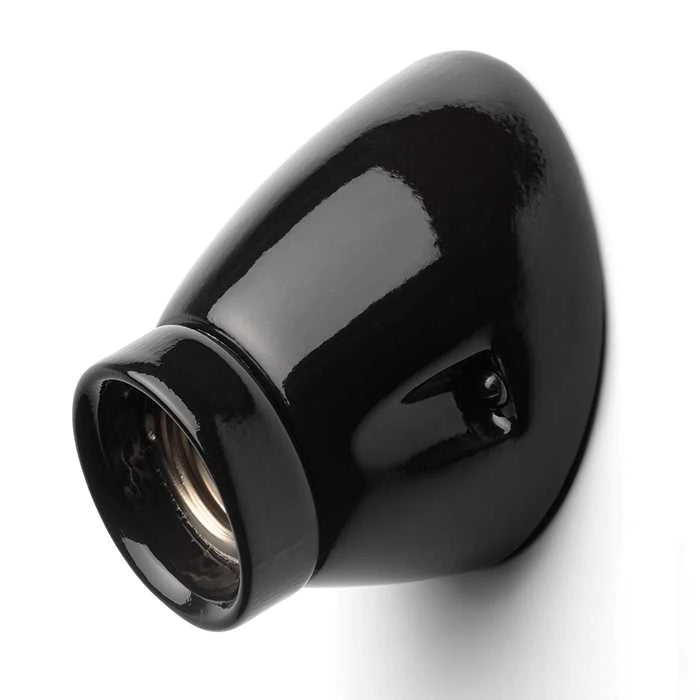 Retro porcelain socket E27, black angled 