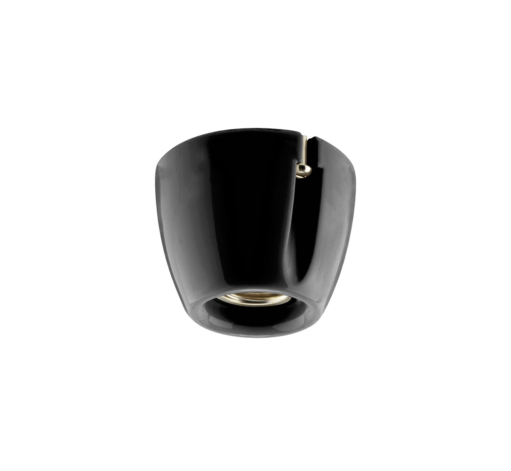 Porcelain socket E27, black straight 