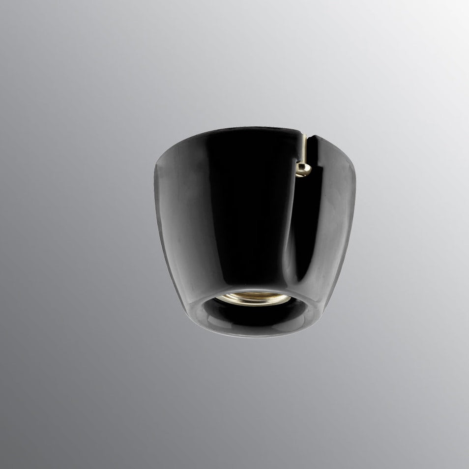 Porcelain socket E27, black straight 