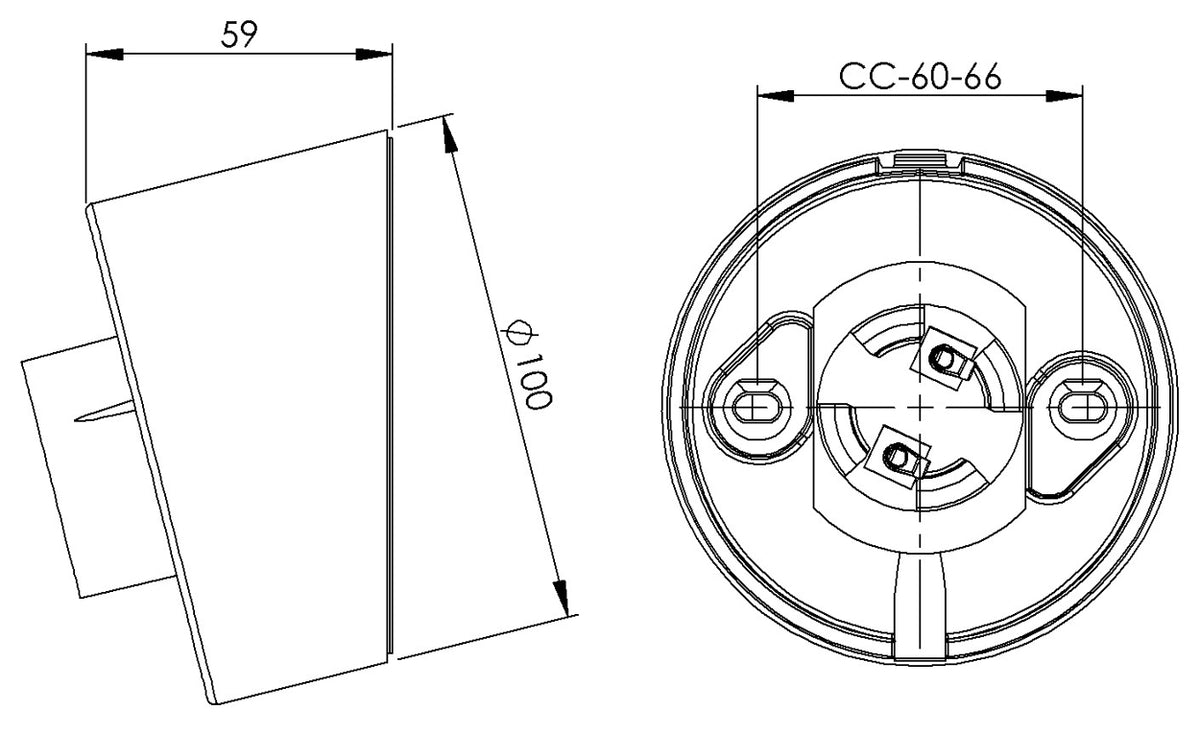 Massplan Wandleuchte Porzellansockel 84.5mm Gewinde IP20 E27 schräg | Ifö Electric