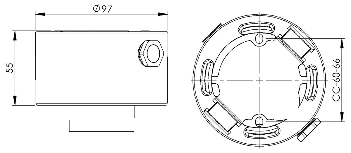 Massplan Porzellansockel Ø 84.5mm Gewinde IP54 Weiss, mit seitlichen Eingängen | Ifö Electric