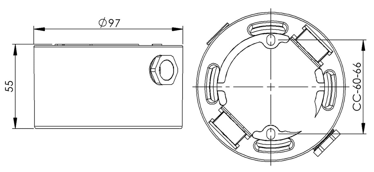 Massplan Porcelain base Ø 84.5mm thread IP54 White, with side LED inputs | Ifö Electric 