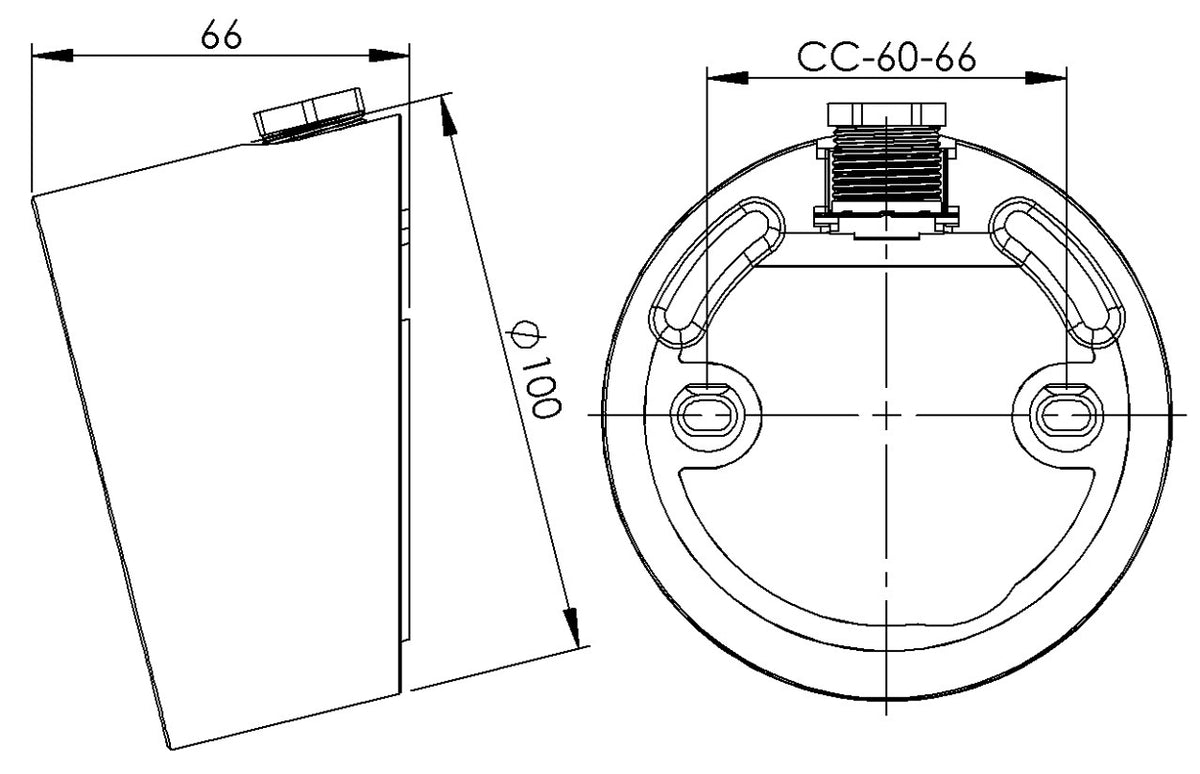 Massplan Wandleuchte Porzellansockel Ø 84.5mm Gewinde IP54 für LED Module schräg, mit oberem Eingang | Ifö Electric