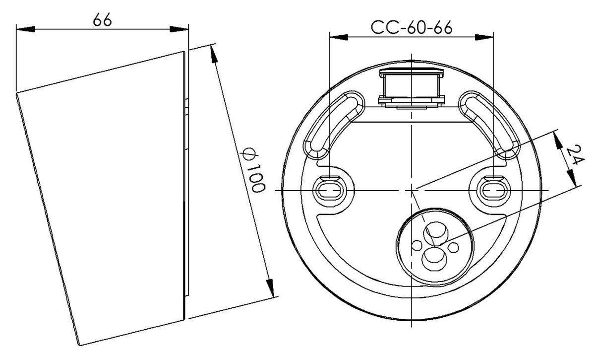 Massplan Wandleuchte Porzellansockel Ø 84.5mm Gewinde IP54 für LED Module schräg | Ifö Electric