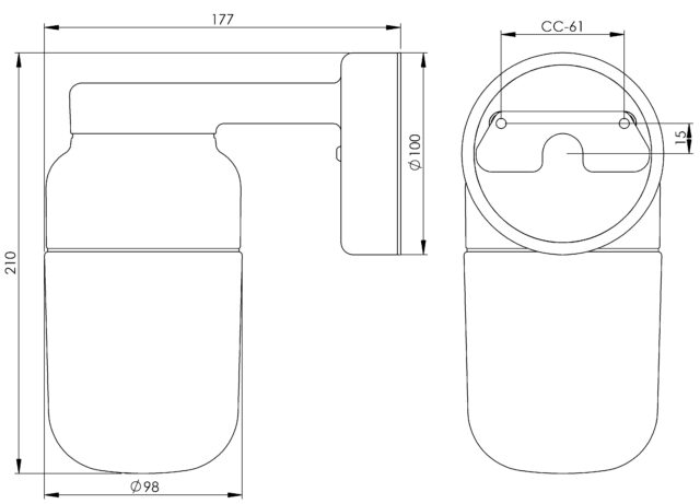 Massplan Ohm Wandleuchte 100/210 Ø84.5mm Klarglas IP44 | Ifö Electric