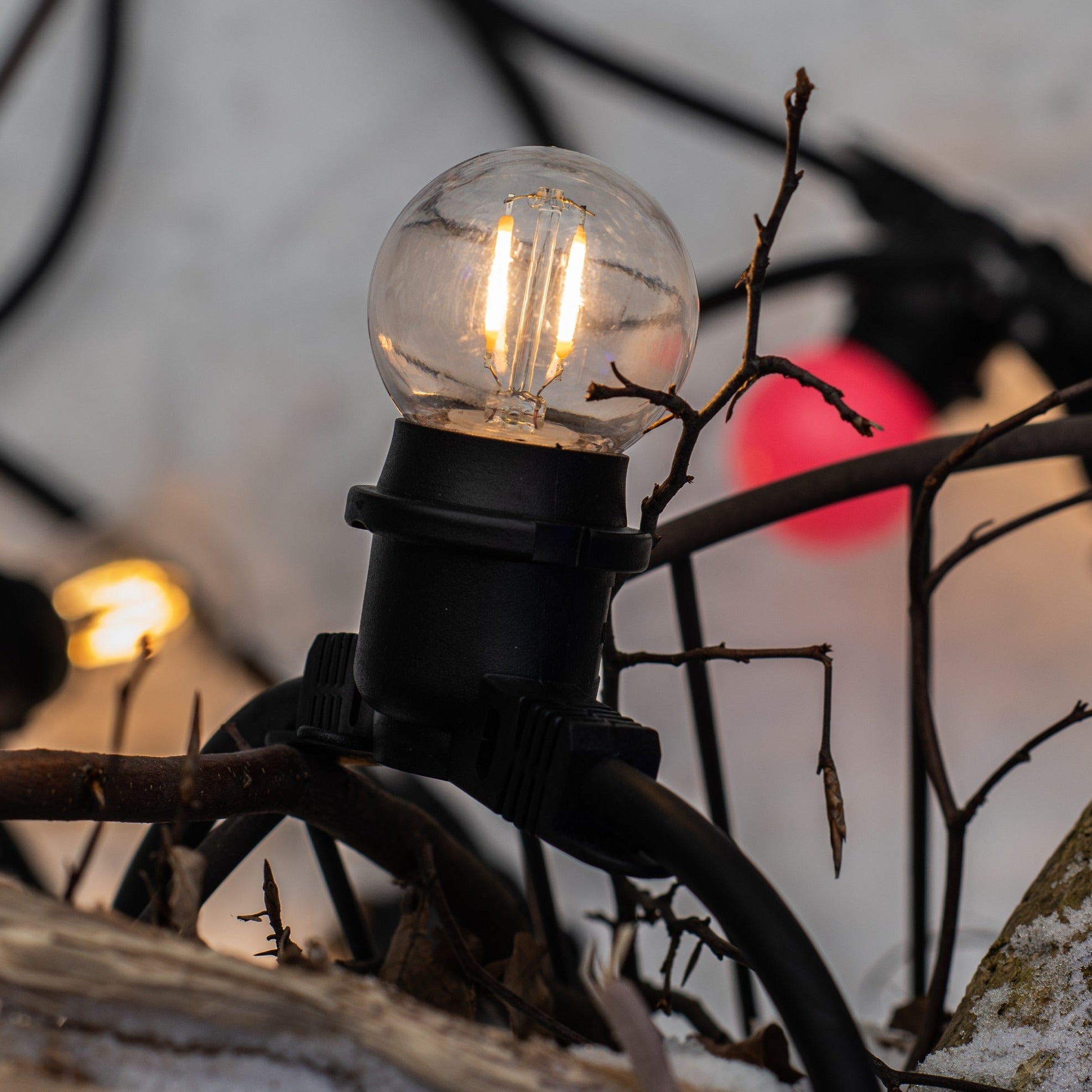 Lichterkette mit 10 Baumwoll-Lampions, weiss-grau-schwarz, Girlande, Ø 6cm  - Ihr Elektronik-Versand in der Schweiz