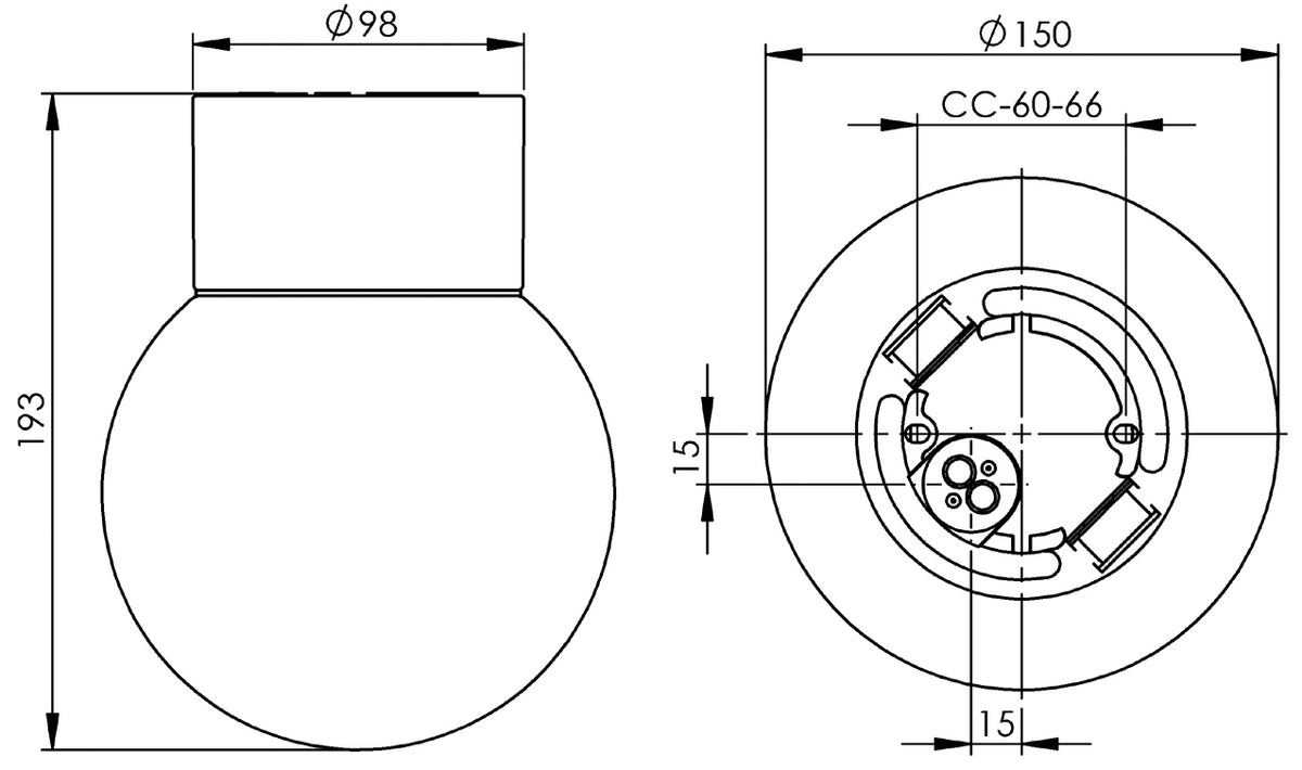 Massplan Applique et plafonnier Classic Globe 150 IP54 LED 3000K, finition opale brillante | Ifö Electric
