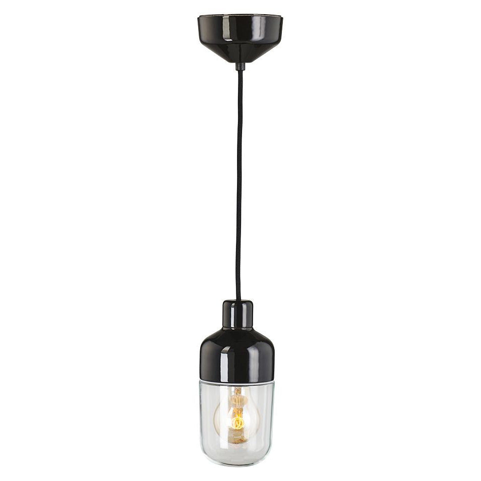 Ohm Pendelleuchte Porzellan 100/215 schwarz Klarglas | Ifö Electric