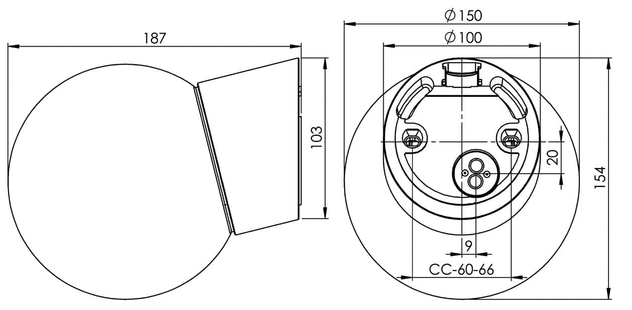 Classic Globe 150 LED 3000K IP54 angled LED glossy opal | Ifö Electric