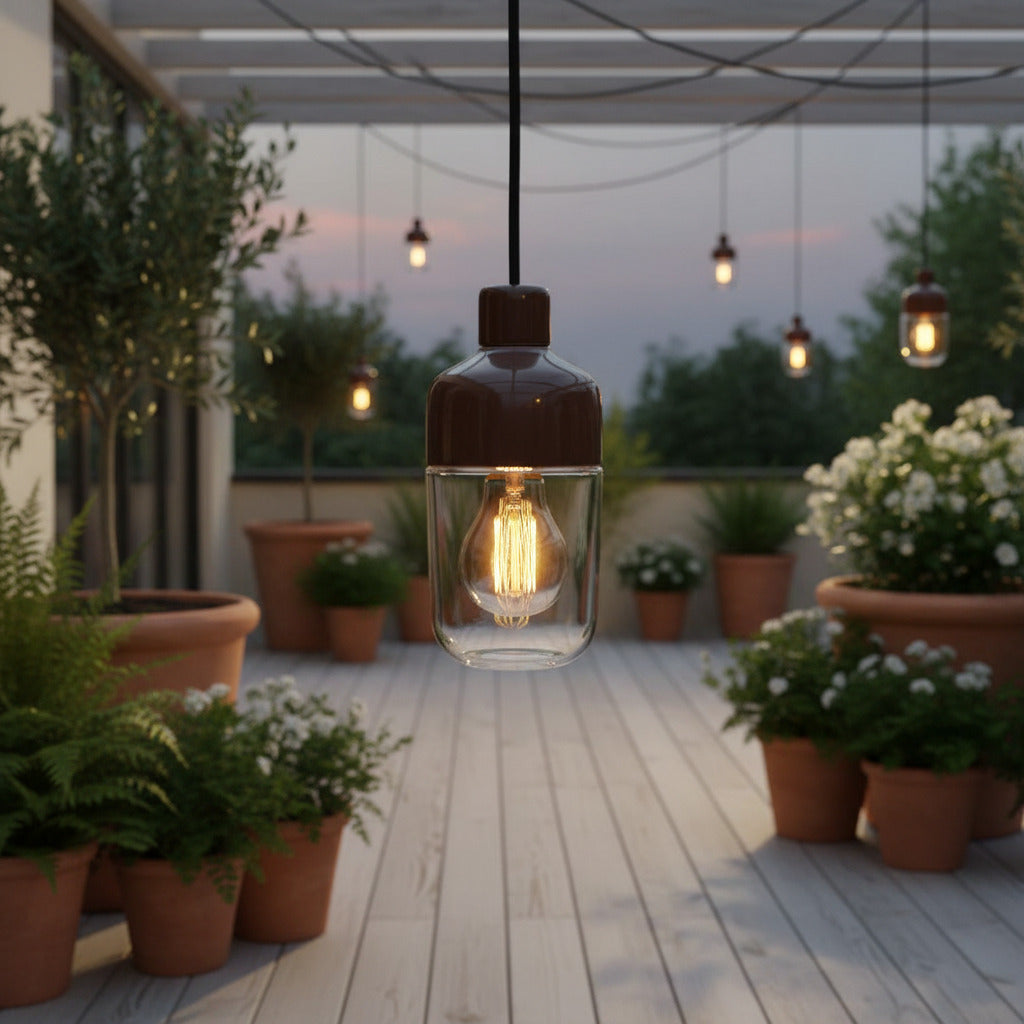 Suspension Ohm porcelaine 100/215 extérieur verre clair IP44 | Ifö Électrique 